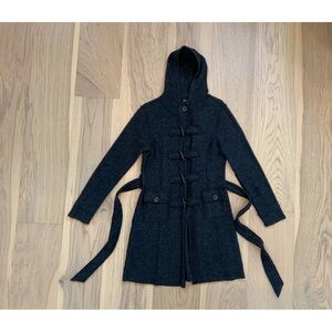 Dex Dark Grey Wool Hooded Toggle Sweater with belt, size Medium